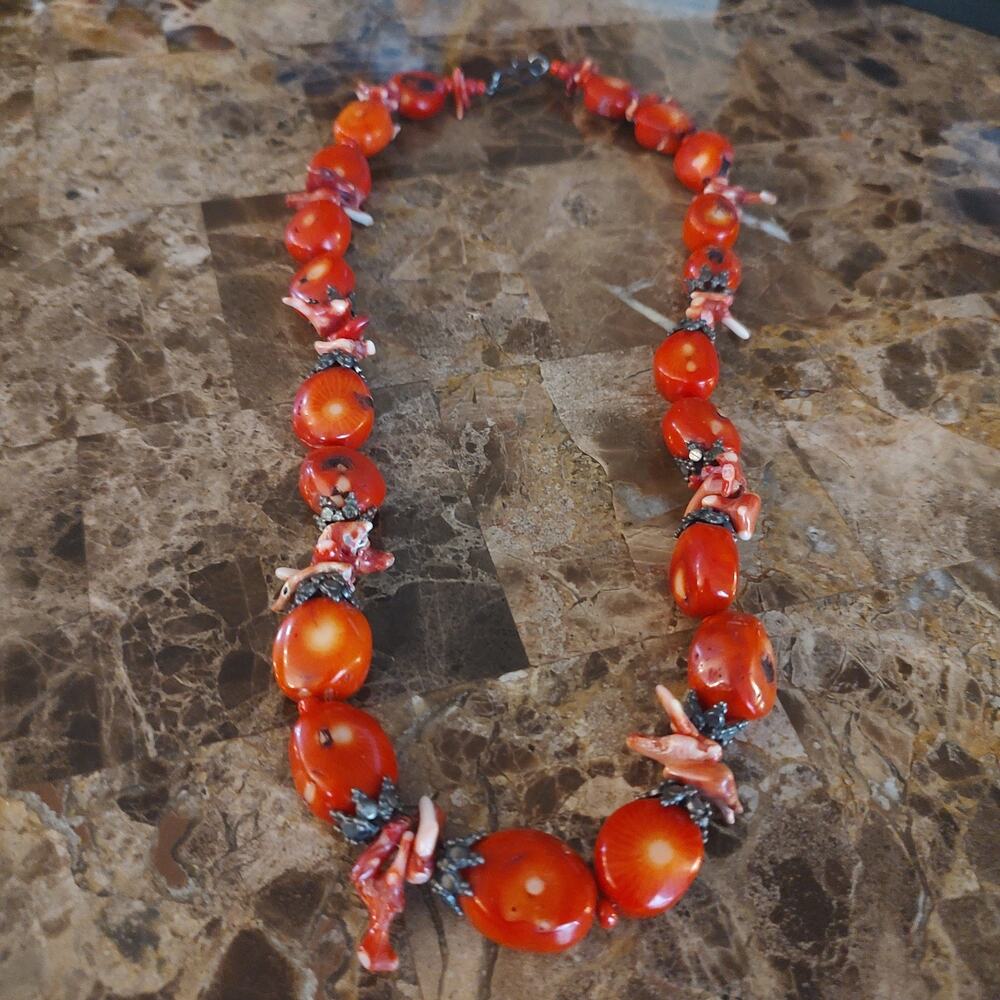 Vintage Red Coral Beaded Necklace 20 Inches Long